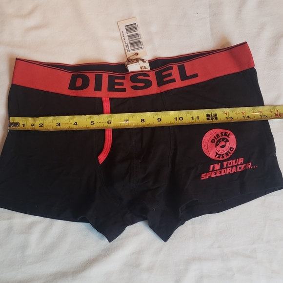 DIESEL BOXER FRIEFS, BLACK BASE COLOR WITH RED TRIMMING & MESSAGE, MEN’S, MEDIUM - Picture 5 of 8